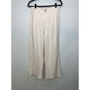 ASOS Design Pants Womens 8 Cream Wide Leg Elastic Waist Zip Heavy‎ Baggy Pockets